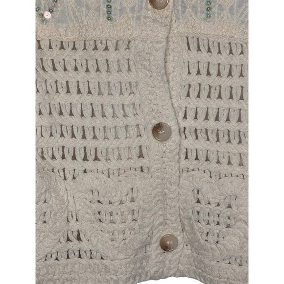 Boho Beige Crochet 100% Cotton Button V-Nec Top-NWOT - Picture 5 of 6